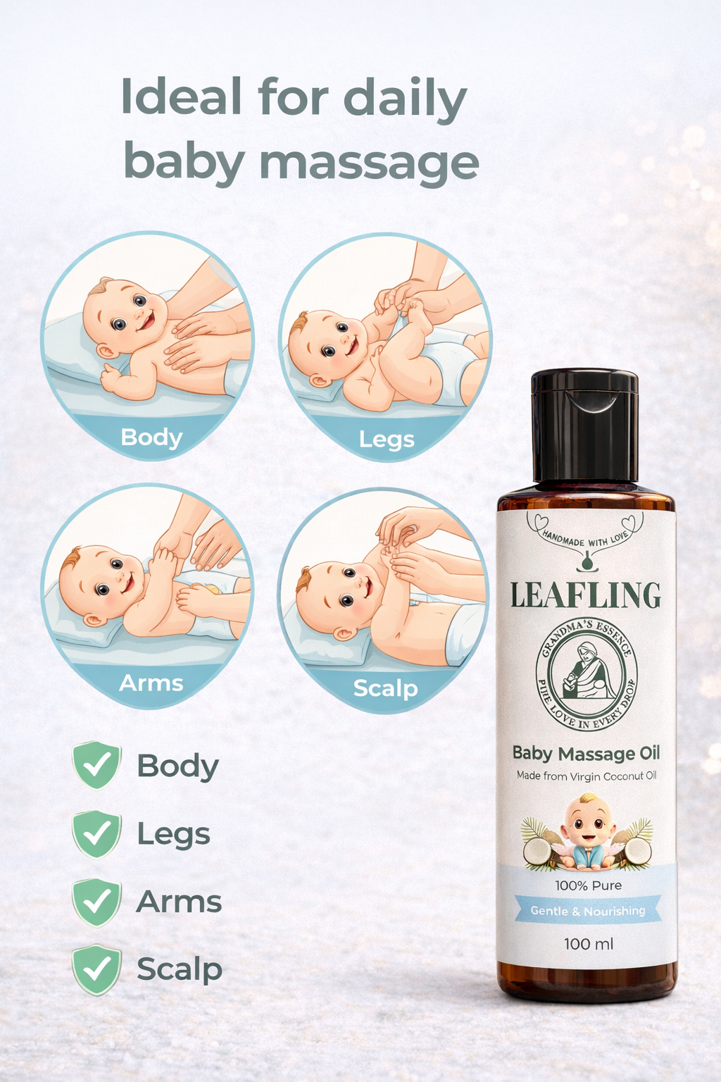 Leafling Coconut Milk Oil for Baby – 100% Pure Baby Massage Oil (100 ml)
