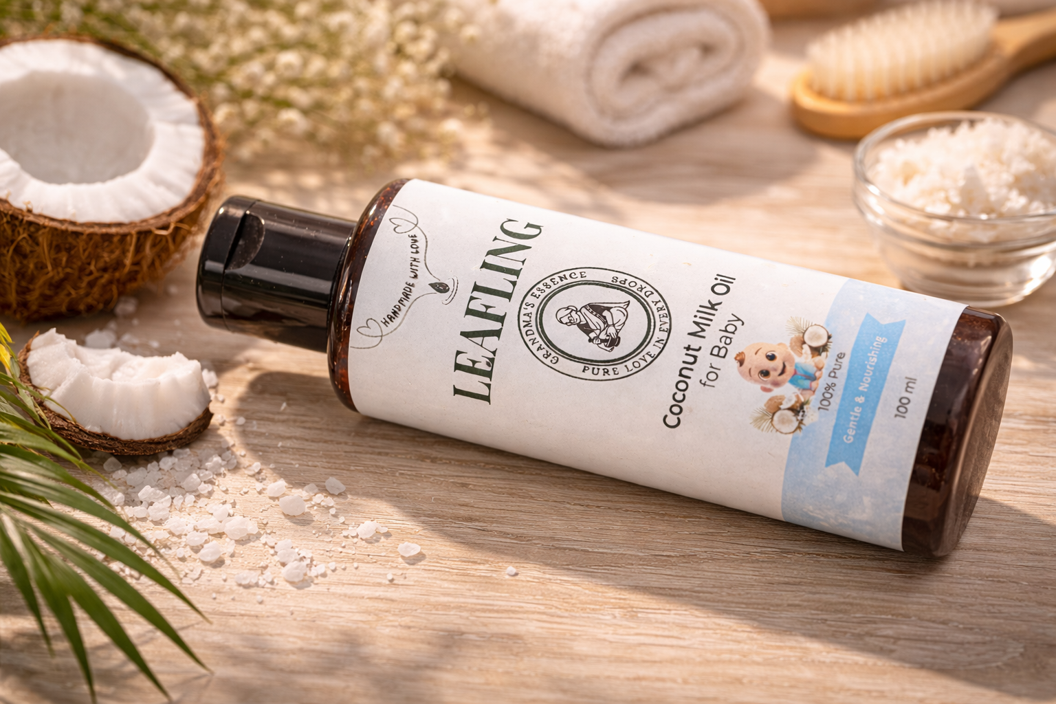 Leafling Coconut Milk Oil for Baby – 100% Pure Baby Massage Oil (100 ml)