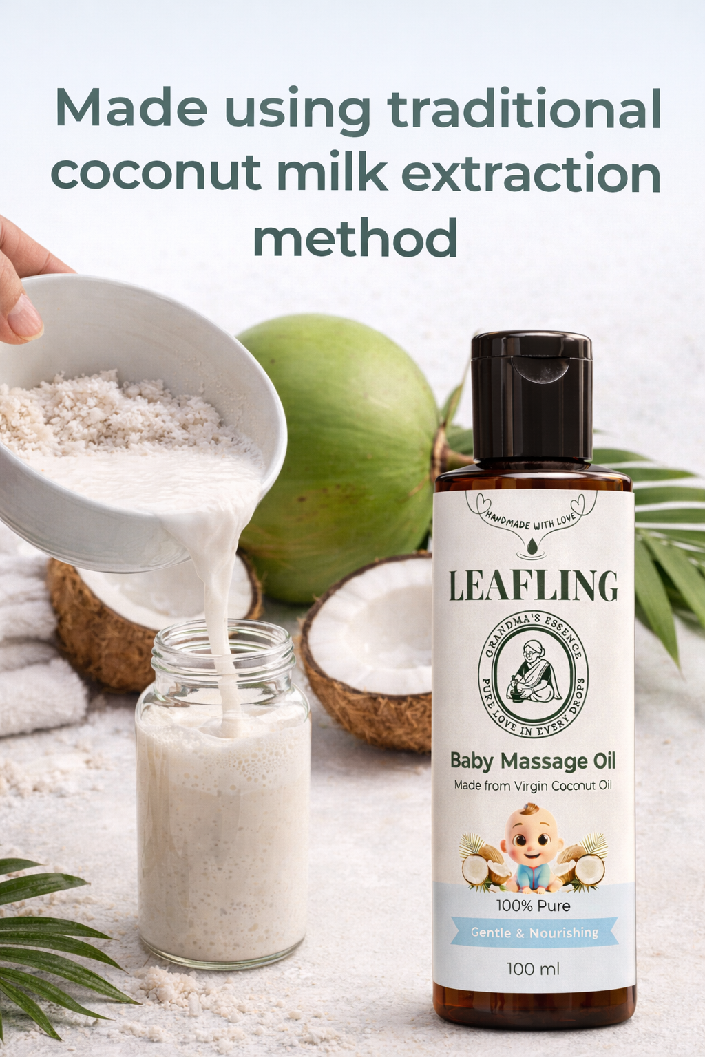 Leafling Coconut Milk Oil for Baby – 100% Pure Baby Massage Oil (100 ml)