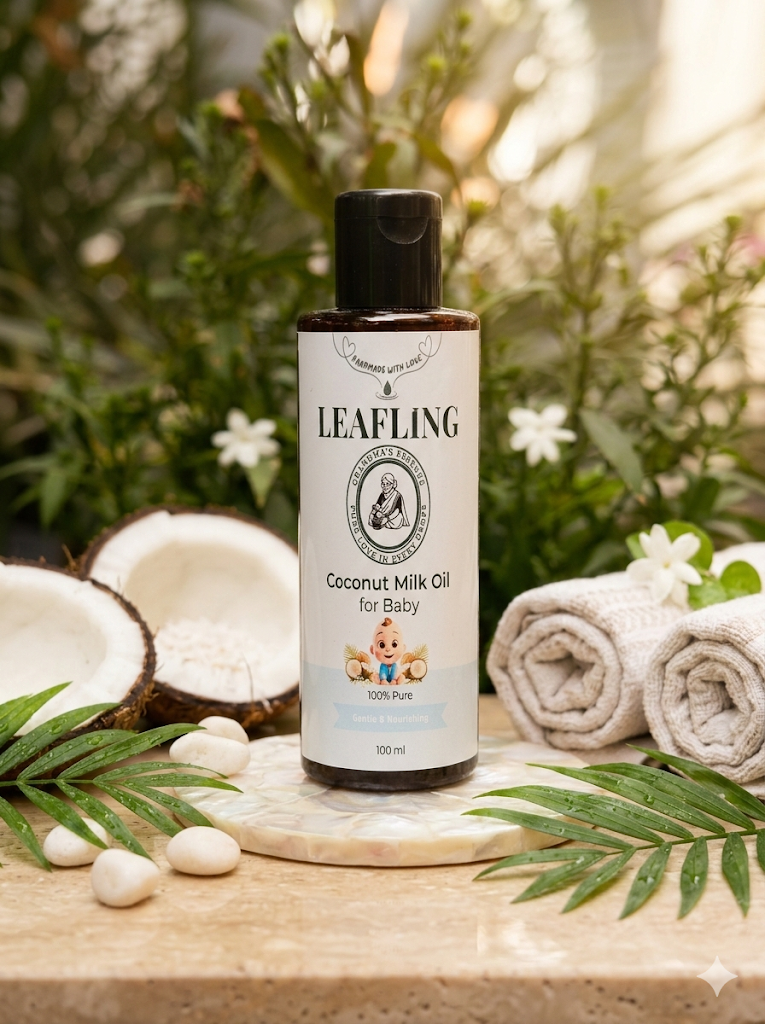 Leafling Coconut Milk Oil for Baby – 100% Pure Baby Massage Oil (100 ml)