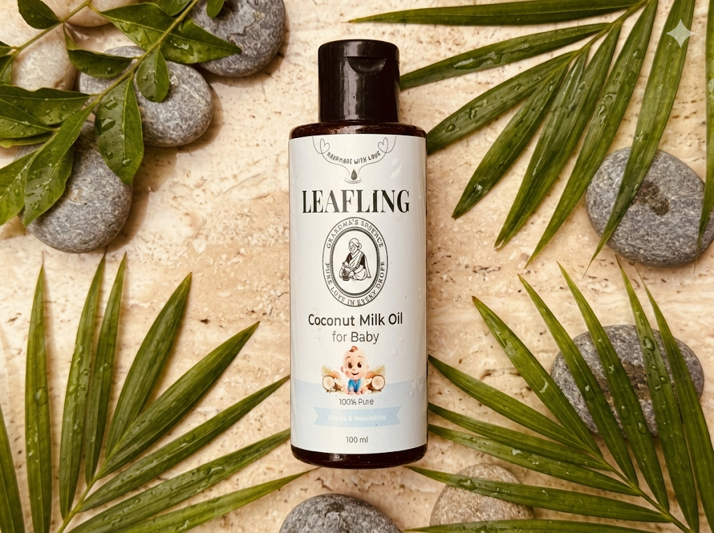 Leafling Coconut Milk Oil for Baby – 100% Pure Baby Massage Oil (100 ml)